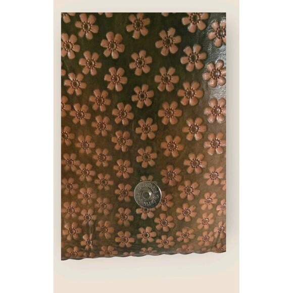 Leather Hand Tooled Mexican Crossbody Bag Floral Brown Green Cross Stich Tassel - Picture 7 of 11